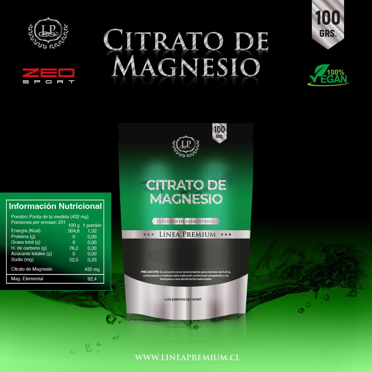 Citrato De Magnesio Puro En Polvo. Doypack X 100 Gramos. – Linea Premium